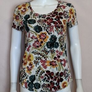 LOFT Gray Floral Short Sleeve Scoop Neck Vintage Soft Tee size XS